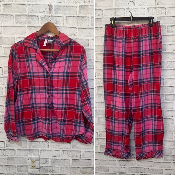 Women’s two-piece Joyspun pink/red plaid flannel pajama set Size Medium - Picture 1 of 5